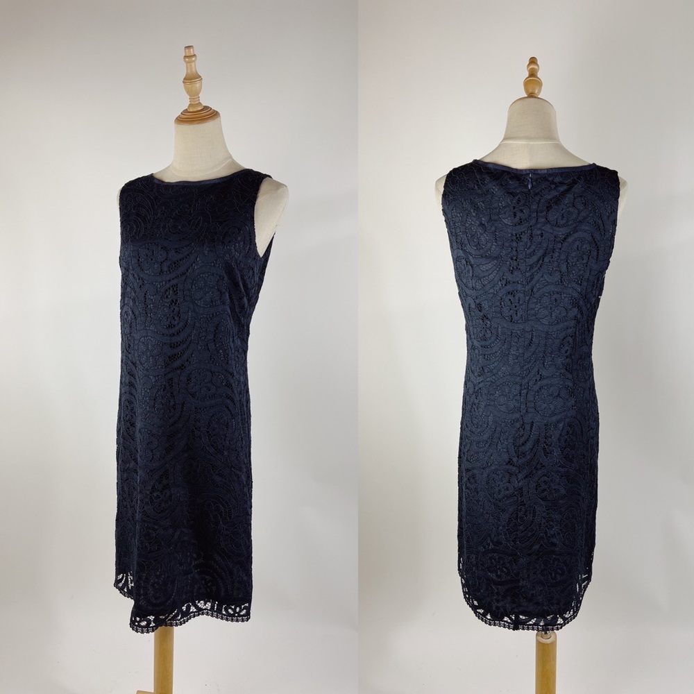 BROOKS BROTHERS Dark Navy Lace Sleeveless Shift Dress Womens 6